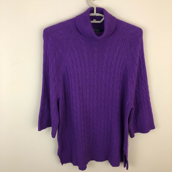 Lauren Ralph Lauren Sweaters - Lauren Ralph Lauren Sweater Purple Womens Wool/Cashmere Cable Knit Turtleneck L